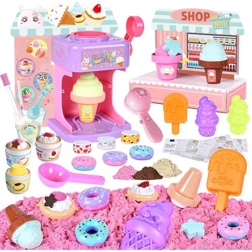 Glacier pour Enfant,Marchande de Glacier Enfants,37 Pièces Accessoires de Cuisine Jouet Montessori,Créatif Cadeau pour Garçons et Filles de 3 4 5 6 7 Ans