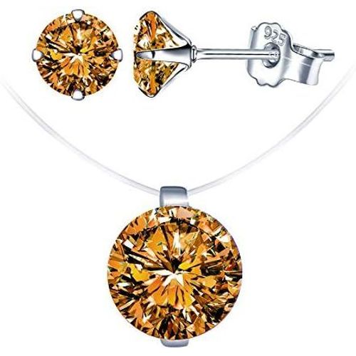 Ensembles De Bijoux En Diamant,Collier Ras-Du-Cou Avec Ligne De Pêche Invisible,Choker Pour Femme,Boucles D'oreilles De Diamant,En Argent 925,Cadeau De Noël Et Anniversaire.[Y640]