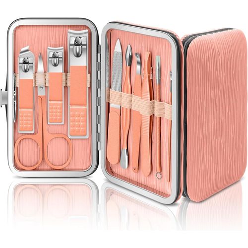 Set Manucure,10 En 1 Coupe Ongle Professionnel,Kit Manucre Pedicure,Trousse Manucure Ongle Femme Et Homme,Kit Coupe Ongle Avec Étui En Cuir Or Rose Trousse De Salon De Beauté.[Y310] 
