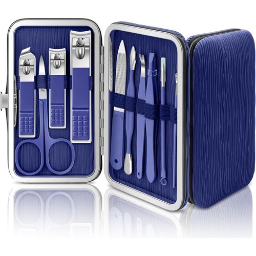Kit Manucure Pedicure,10 En 1 Kit Manicure Ongle Complet Professionnel,Trousse Coupe Ongle Homme Et Femme,Set Manucure Bleu Portable Étui En Cuir Pour Le Voyage À La Maison.[Y313] 