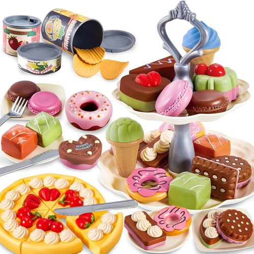 Jouet Dessert avec Présentoirs à Gâteau,Dinette Enfant Jouet Aliment Cuisine a Couper,Jeux d'Imitation Cadeau pour Filles Garçons 3 4 5 Ans