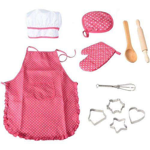 11Pcs Kit de Cuisine et de Pâtisserie pour Enfants,Jeu Cuisine Enfant Ensemble de Chef Jeu de Rôle avec Costume Habiller et Emporte-pièces