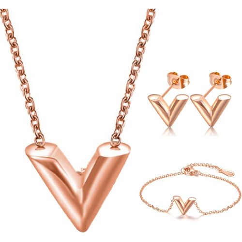 Parure Ensemble De Bijoux Femme Collier Et Clous Bracelet Set Lettres V Géométriques Boucle D'oreille Pendentif Collier Mode Bracelet Bijoux Pour Femmes Et Filles Accessoires Bijoux Cadeaux.[Y1048]