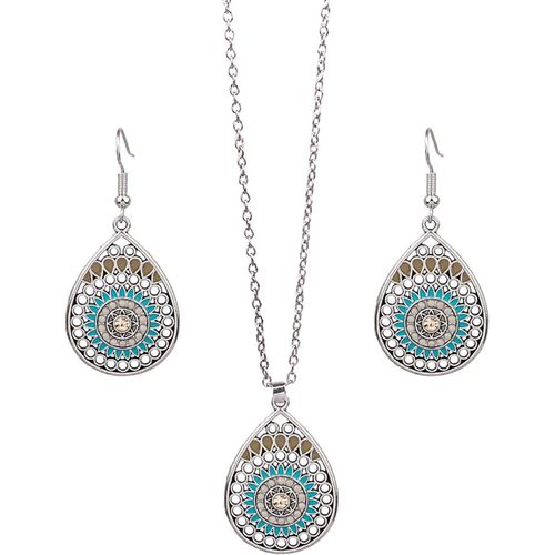 Ensemble De 3 Colliers Et Boucles D'oreilles En Turquoise-Style Bohème-Pendentif En Forme De Fleur-Vintage Géométrique-Costume Occidental-Bijoux Pour Femmes Et Filles.[Y316]