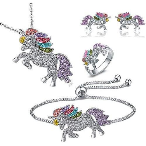 Licorne Ensemble De Bijoux Pour Filles Cristal Scintillant Parure Bijoux Charme Licorne Pendentif Collier Bracelet Anneau Boucles D'oreilles Cadeaux Pour Enfant Fille Femme.[Y1050]