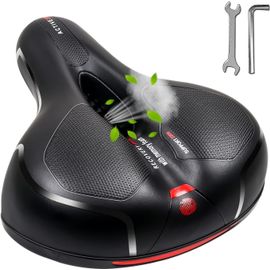 Selle De Vélo Confortable Rembourrée Souple En Mousse À Mémoire De Forme Avec Double Balles En Caoutchouc Absorbant Les Chocs-Pour Vélos D'intérieur/D'extérieur Avec Bande Réfléchissante.[Y905]
