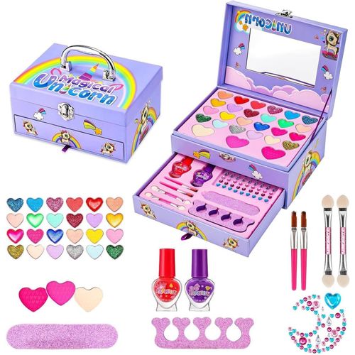 36 PCS Kit de Maquillage Enfant Fille Non Toxique Lavable Coffret Jouets pour Filles 4-12 Ans Cadeau de Noël Anniversaire Jouet pour Princesse Fille (36PCSVIOLET)