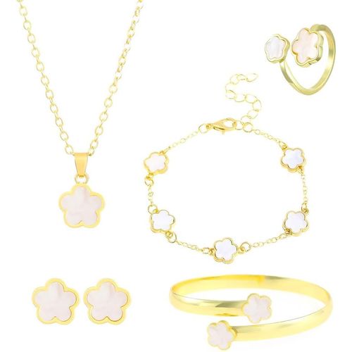 Parure Bijoux Femme Mode Bijoux Alliage Avec Fleurs En Boucles D'oreilles Collier Bracelet Bague Set Minimalistes Réglable Vacances Cadeau De Bijoux.[Y13]