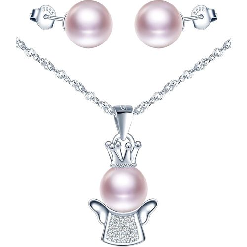 Collier Perle Femme Fille,Boucles D'oreilles Perle Femme Fille,Ensemble De Bijoux De Perle,Collier Boucle D'oreille En Argent 925,Collier De Petit Ange Mignon,Zircon Incrusté.[Y367]