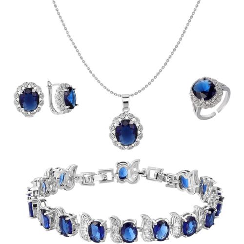 Parure De Bijoux Pour Femmes,[4pcs] Collier & Bracelet & Bague & Clous D'oreilles En Cuivre Avec Cristal De Zircone Cubique,Ensemble De Bijoux Élégant Pour Anniversaire Fête Mariage.[Y718]