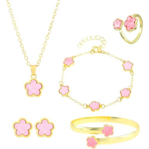Parure Bijoux Femme Mode Bijoux Alliage Avec Fleurs En Boucles D'oreilles Collier Bracelet Bague Set Minimalistes Réglable Vacances Cadeau De Bijoux.[Y14]