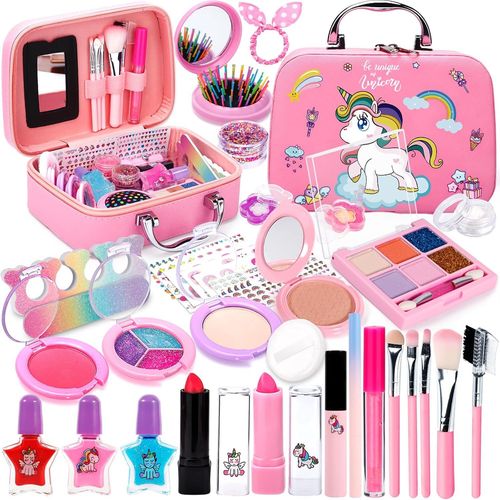 Maquillage Enfant Jouet Filles,38pcs Lavable Malette Maquillage Jouet,Coffret Maquillage Enfant Filles Makeup Set,Cadeau de Noël d¿Anniversaire pour Les Filles de 4 5 6 7 8 9 10+ Ans