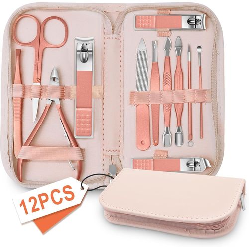Kit De Manucure Pedicure,Trousse Manucure Femme Et Hommes,Coupe Ongle Pied,Kit Manucure Pedicure Professionnel,Kit Coupe Ongle Avec Étui En Cuir Or Rose Pour Le Voyage Et La Maison,Set 12 En .[Y451] 