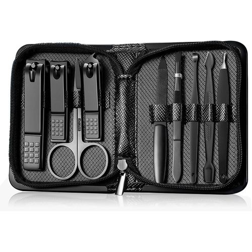 Kit De Manucure Avec Coupe-Ongles Et Pédicure En Acier Inoxydable,Kit De Toilettage Professionnel Pour Homme,Outils De Soins Des Ongles Avec Étui De Voyage Luxueux En Cuir,Coffret Cadeau (9,N.[Y835] 