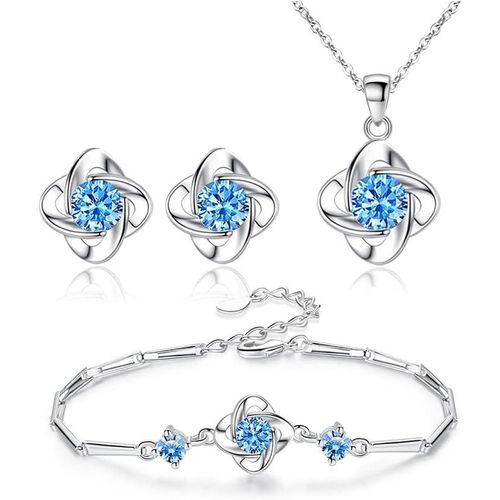 Femme Mariage Parure De Bijoux Argent Trèfle À Quatre Feuilles Pendentif Collier Boucles D'oreilles Bracelet Ensemble Avec Cristal Ensemble De Bijoux Zirocon Cubique Pour Filles Mariée.[Y23]