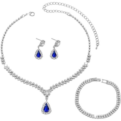 Parure De Bijoux De Mariage Avec Strass Scintillants Et Pendentif Collier Boucles D'oreilles Bracelet Ensembles De Mariage Pour Femmes.[Y420]