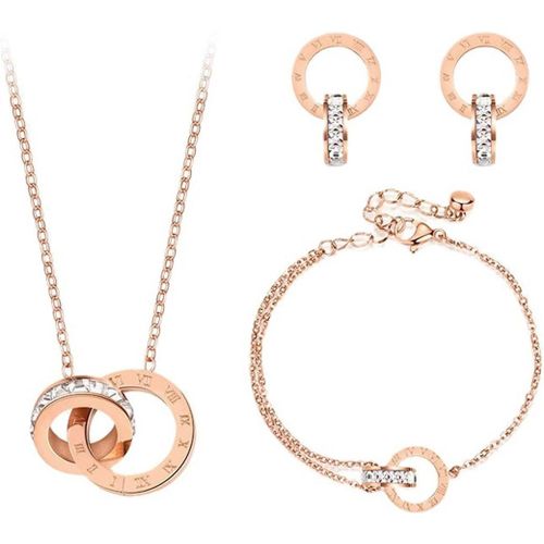 Parure De Bijoux Pour Femme,Femme Ensemble Collier Clous Boucles D'oreilles Et Bracelet 18ct Plaqué Or Rosé Avec Cristaux Blancs,Ensemble De Bijoux,Cadeau Noël Anniversaire Pour Femmes.[Y71]