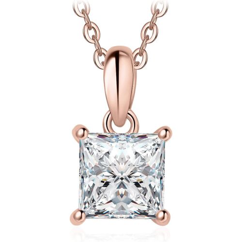 1ct Solitaire Zirconium Taille Carré Princesse Collier Femme Argent 925,Plaqué Or Jaune Or Rose Pendentif Pierre Fiançaille 45cm Diamant Simulé Mariage,Ensemble Parure Bijoux Cadeau.[Y84]