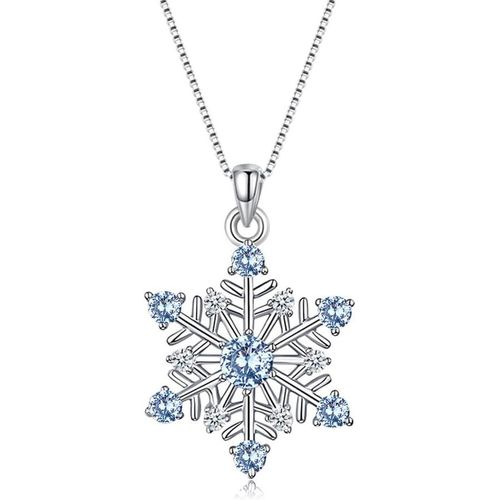 Parure De Bijoux De Noël Pour Femme En Argent Sterling 925 Avec Collier Et Boucles D'oreilles En Forme De Flocon De Neige De 45 + 5 Cm Et Boucles D'oreilles Pendantes Avec Zircone Cubique.[Y436]