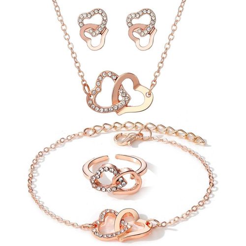 Bijoux Pour Femmes,Bijoux En Précieuses Étincelantes Pour Mariage,Collier Boucles D'oreilles Et Bracelet En Forme De Double Amour,Cadeaux D'anniversaire Et De Mariage,Or/Argent/Or Rose.[Y1207]