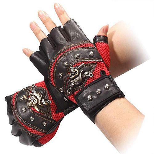 1 Paire De Rivets En Cuir Artificiel Pirate Squelette Gants Punk Demi-Doigt Gants Pour Hommes Pour Moto Équitation Sports De Plein Air
