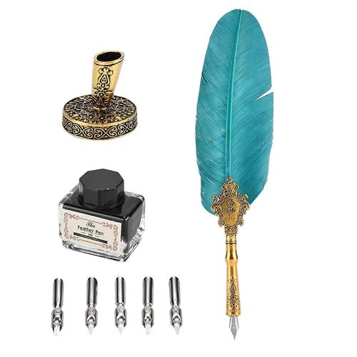 Stylo Plume Classique Rétro Vieux Style Européen Plume Trempette Écriture Stylo Encre Bouteille Set Coffret Cadeau Boîte Cadeau