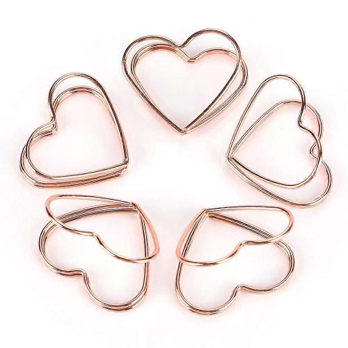 5pcs Rose Gold Couleur Métal Electroplating Heart Shape Paper Clips Drôle Marque-Page Marquage Clip