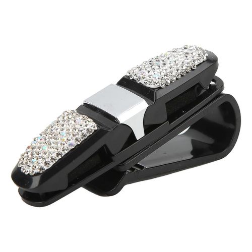 Lunettes De Pare-Soleil Clip Cristal Strass Lunettes De Soleil Universelles Porte-Carte Cintre Pour Carwhite