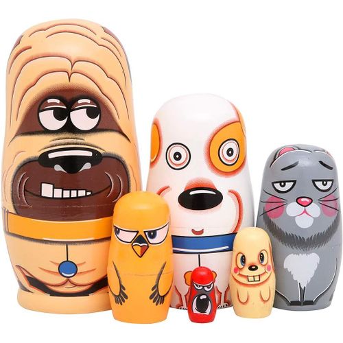 Lot de 6 belles poup¿¿es russes gigognes en bois faites ¿¿ la main, cadeau russe