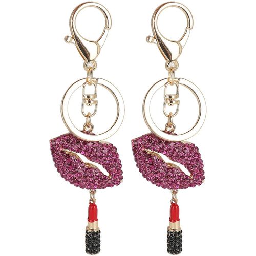 2 Pcs Porte-Clés Pendentif Diamant Clouté Lèvres Forme Fille Sac En Métal Porte-Clés Décoration Petit Cadeau (Violet)