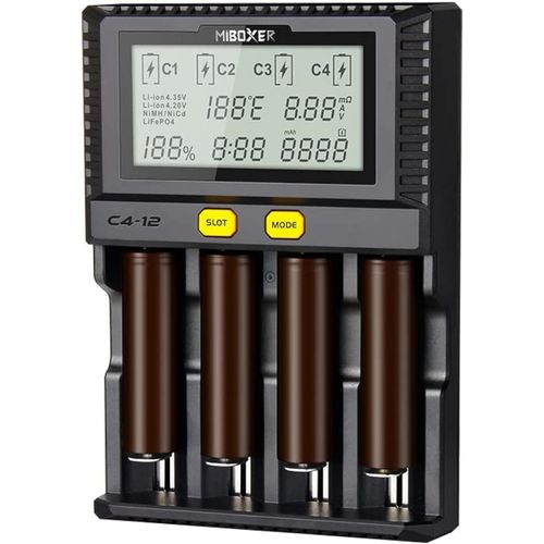 KYAOAYO-Chargeur 18650 Plus Rapide, 3A Chargeur Rapide À 4 Fentes Affichage Lcd Contrôle De La Température Pour Piles Aa Aaa D 26650 18490 18350 18500 Rcr123 Li-Ion/Imr/Inr/Icr/Ni-Mh/Ni-Cd