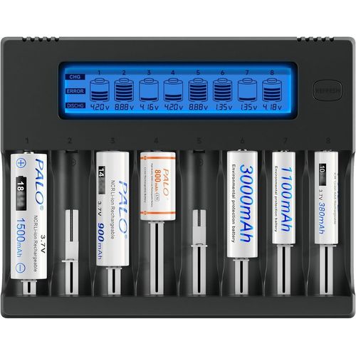 KYAOAYO-18650 21700 Chargeur De Batterie Intelligent - 8 Compartiments Lcd Universel Avec Fonction De Décharge - Pour 3,7 V Li-Ion 18650 26650 16340 21700 14500 17500 18500 Et 1,2 V Aa/Aaa Piles