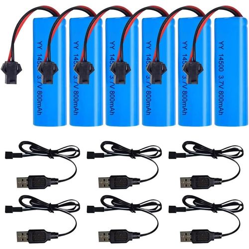 Kyaoayo-3.7v 800mah Li-Ion Battery, 6 Pièces Akku 14500 Rechargeables Avec 6 Pr S Sm-2p Et Un Chargeur Usb, Li Ion Power Ersatz Akku Für Rc Fahrzeuge, Boote, Panzer, Autos, Schiffe,Roboter