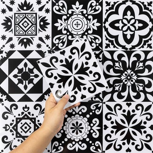 Kyaoayo-Credence Adhesive Pour Cuisine, Stickers Muraux Carrelage Adhesif Mural Salle De Bain, Autocollant Carreaux Adhesif Deco Cuisine, Noir Et Blanc, 24 Pieces, 15x15 Cm