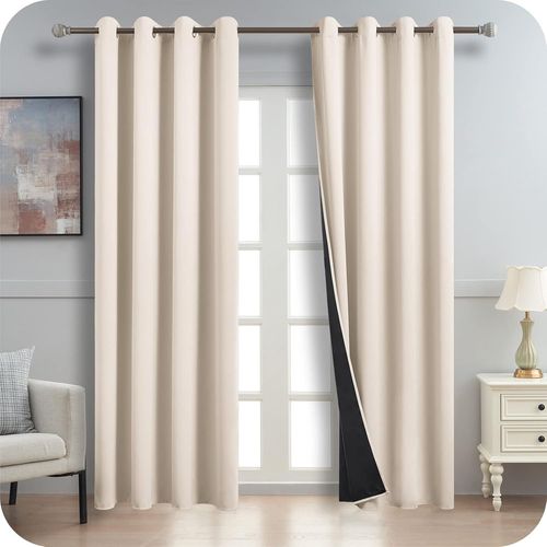 Kyaoayo-Rideau Occultant Thermique Isolant Anti Froid Et Chaleur 100% Bloquer Lumière, Anti-Uv, Rideaux Beige À Oeillets Pour Chambre Adulte Salon, 140(L) X225(H) Cm, 2 Pièces