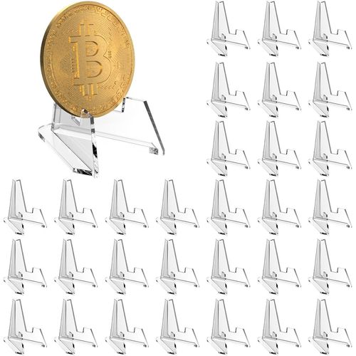 Kyaoayo-Lot De 30 Mini Chevalet Transparent, Petit Support Medaille, Presentoir Cartes, Support De Présentoir En Plastique, Support Piece De Monnaie, Supports Assiette Pour Afficher Badge, Images