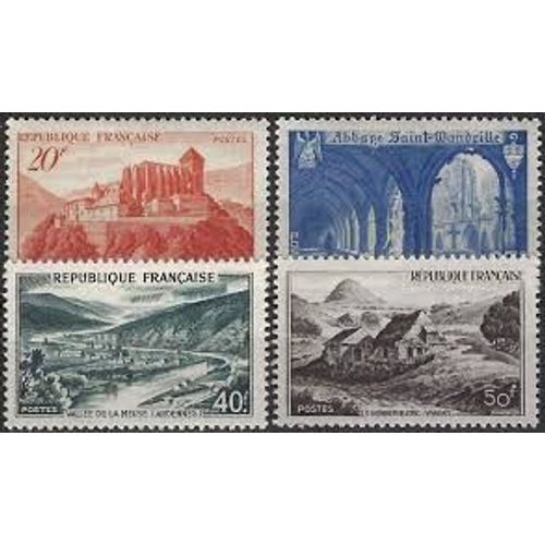 Monuments Et Sites : Saint Bertrand De Comminges, Abbaye De Saint Wandrille, Vallée De La Meuse, Mont Gerbier De Jonc Série Complète Année 1949 N° 841a 842 842a 843 Yvert Et Tellier Luxe