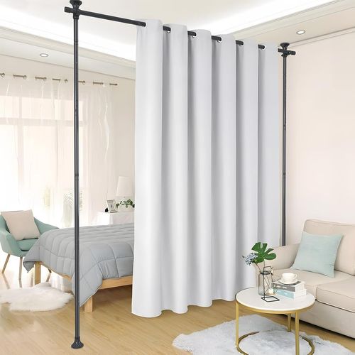 Kyaoayo-Tringle À Rideaux Sans Percage, Paravent Interieur Ou Tringle Rideau Extensible Sans Percage - Br -Vue Pour Salon, Chambre À Coucher Ou Bureau - 178 X 317 Cm (L X H) - Noir