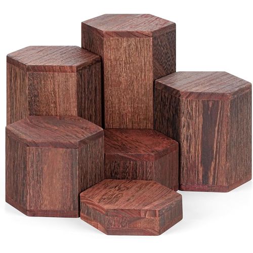 Kyaoayo-Présentoir Bois Hexagonal (Lot De 6) - Presentoir Produit Pour Étagères Et Comptoirs - Socle En Bois À Plusieurs Niveaux Pour Bijoux, Magasins, Parfum, Figurines, Cupcakes Et Desserts