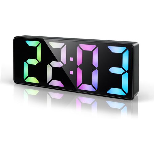KYAOAYO-Réveil Numérique 6.7"" Led Horloge Digitale, Reveil Matin Avec Température, Date, Luminosité Réglable, Snooze, Pendules Électroniques Gros Dormeur Pour Chambre Bureau Salon, Coloré