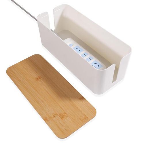 KYAOAYO-Boîte De Rangement Pour Câbles Boîte De Rangement Pour Câbles Avec Couvercle En Bambou - Boîte De Gestion Des Câbles Pour Organ r Les Câbles Et Les Dissimuler (Blanc)