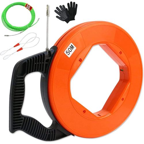 KYAOAYO-Aiguille Electricien, 50M 4,5Mm Tire Fil En Acier Tire Fils Electrique Tire Cable Electrique Tire Fils Electricien Aiguille Baguette Tire Fil Electricien Avec 2 Ressorts De Guidage
