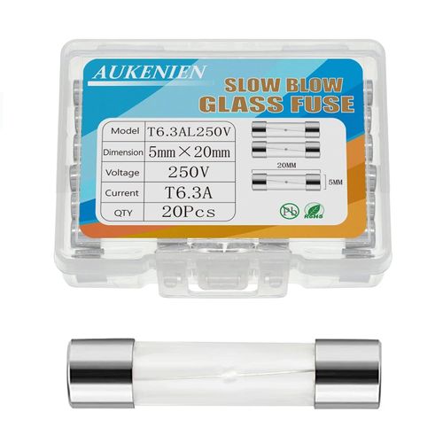 KYAOAYO-6,3A 6,3 Ampère 250V Fusible Verre À Action Lente Temporisé Tube 5X20Mm T6,3A Fusibles En Verre Pour Électroménager