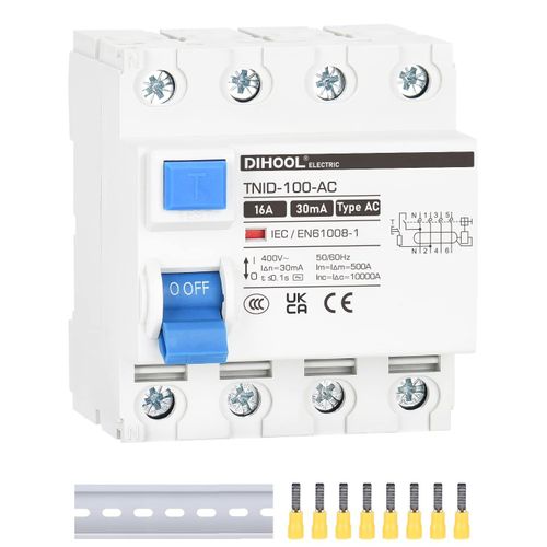 KYAOAYO-Rcd Type Ac Disjoncteur De Courant Résiduel Din Rail 4 Pôles 16A 30Ma