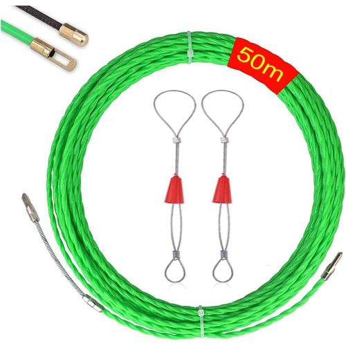KYAOAYO-Aiguille Electricien,50M Tire Fil Electrique 4,5Mm Diamètre Tire Fils Electrique,Avec 2 Tête Guidage,Tire Fils Electricien Aiguille, Spiralé Flexible Aiguille Tire Fil