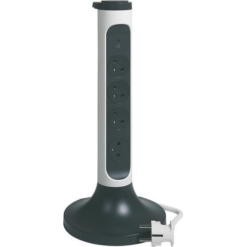 KYAOAYO-Multipr Verticale Avec Socle Avec Interrupteur + Parafoudre - 4 Pr s Surface Avec Terre - Tour De Branchement Pratique - Cordon 2 M - Blanc Et Gris Foncé