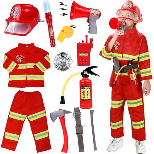 QianShouYan Costume de pompier lavable pour enfant, accessoire de jouet de  pompier, extincteur, casque de pompier, jeu de rôl