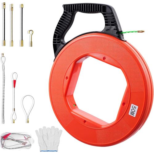 KYAOAYO-Aiguille Electricien 4,5Mm 50M, Spirale Tire Fil 50M, Tire Fil Electricien Avec 7 Ressorts De Guidage, Electrique Tire Fils Ensemble Pour Cablage Données Télécommunications Génie Electrique