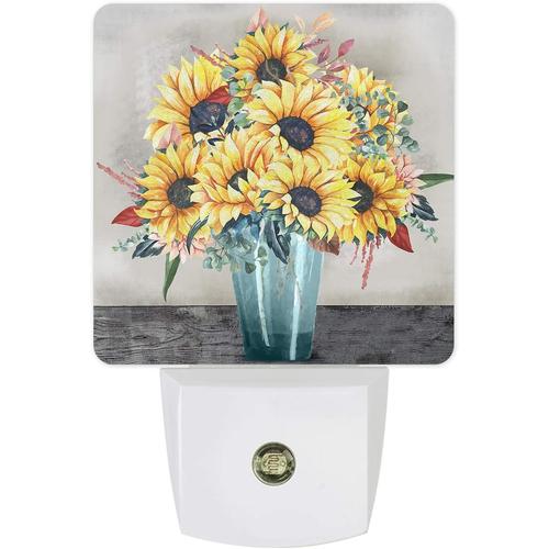 Veilleuse Led A Brancher En Forme De Tournesol, Tournesol Jaune, Belle Impression De Fleurs, Capteur De Mouvement Du Crepuscule A L'aube, Lampe De Nuit Pour Chambre A Coucher, Cuisine...