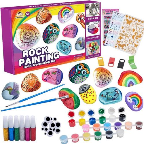Kit de Peinture sur Pierres Bricolage Enfant Kit de Loisir Creatif Peinture  Jouets Cadeau créatif Activites manuelles pour Filles Garçon 3 4 5 6 7 8 9  10 Ans